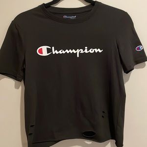 CHAMPION Black Cropped Distressed Tee Girls XL